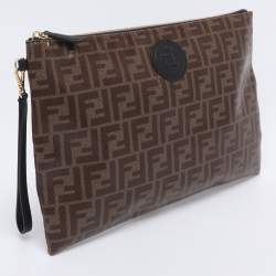 Pre Owned Fendi Brown Coated Canvas FFreedom Flat Pouch Bag