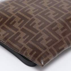 Pre Owned Fendi Brown Coated Canvas FFreedom Flat Pouch Bag