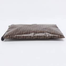 Pre Owned Fendi Brown Coated Canvas FFreedom Flat Pouch Bag