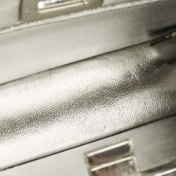 Pre Owned Fendi Silver Leather Petite Peekaboo ISeeU Top Handle Bag