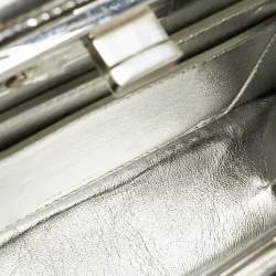 Pre Owned Fendi Silver Leather Petite Peekaboo ISeeU Top Handle Bag