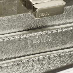 Pre Owned Fendi Silver Leather Petite Peekaboo ISeeU Top Handle Bag