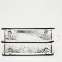 Pre Owned Fendi Silver Leather Petite Peekaboo ISeeU Top Handle Bag