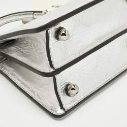 Pre Owned Fendi Silver Leather Petite Peekaboo ISeeU Top Handle Bag