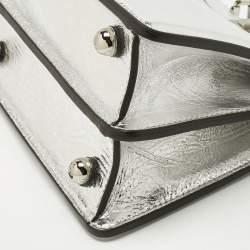 Pre Owned Fendi Silver Leather Petite Peekaboo ISeeU Top Handle Bag