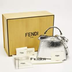 Pre Owned Fendi Silver Leather Petite Peekaboo ISeeU Top Handle Bag