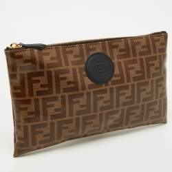 Pre Owned Fendi Brown Zucca Coated Canvas FFreedom Flat Pouch