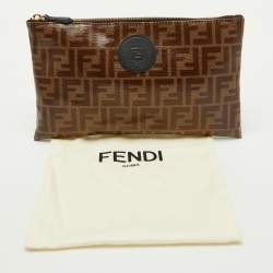 Pre Owned Fendi Brown Zucca Coated Canvas FFreedom Flat Pouch