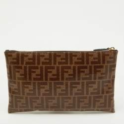 Pre Owned Fendi Brown Zucca Coated Canvas FFreedom Flat Pouch