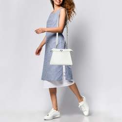 Pre Owned Fendi White Leather Small Peekaboo ISeeU Top Handle Bag