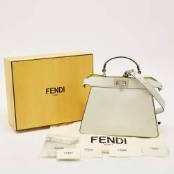 Pre Owned Fendi White Leather Small Peekaboo ISeeU Top Handle Bag