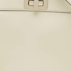 Pre Owned Fendi White Leather Small Peekaboo ISeeU Top Handle Bag