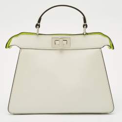 Pre Owned Fendi White Leather Small Peekaboo ISeeU Top Handle Bag