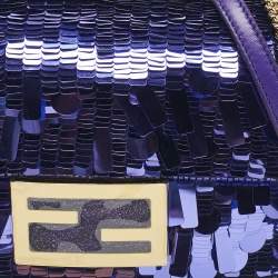 Pre Owned Fendi Purple Sequins and Leather Mini Baguette Bag