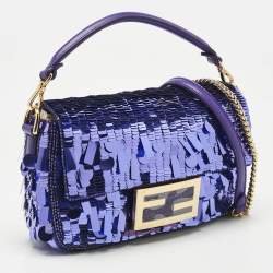 Pre Owned Fendi Purple Sequins and Leather Mini Baguette Bag