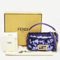 Pre Owned Fendi Purple Sequins and Leather Mini Baguette Bag