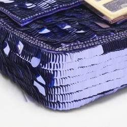 Pre Owned Fendi Purple Sequins and Leather Mini Baguette Bag