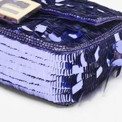 Pre Owned Fendi Purple Sequins and Leather Mini Baguette Bag