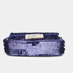 Pre Owned Fendi Purple Sequins and Leather Mini Baguette Bag