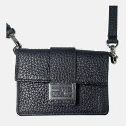 Pre Owned Fendi Black Micro Flat Baguette Cardholder With Strap