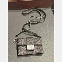Pre Owned Fendi Black Micro Flat Baguette Cardholder With Strap