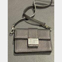 Pre Owned Fendi Black Micro Flat Baguette Cardholder With Strap