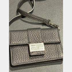 Pre Owned Fendi Black Micro Flat Baguette Cardholder With Strap