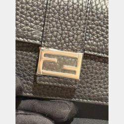 Pre Owned Fendi Black Micro Flat Baguette Cardholder With Strap
