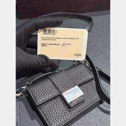Pre Owned Fendi Black Micro Flat Baguette Cardholder With Strap