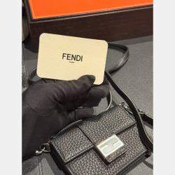 Pre Owned Fendi Black Micro Flat Baguette Cardholder With Strap