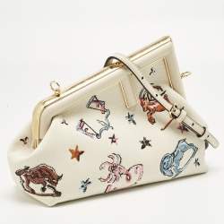 Pre Owned Fendi Light Beige Canvas Astrology Small First Shoulder Bag