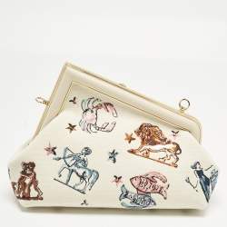 Pre Owned Fendi Light Beige Canvas Astrology Small First Shoulder Bag