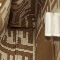 Pre Owned Fendi Brown Marco Stitch Selleria Leather Pequin Fabric Mini Peekaboo Top Handle Bag