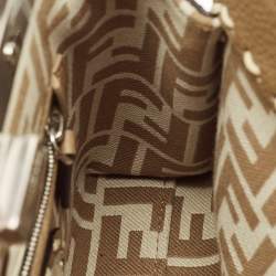 Pre Owned Fendi Brown Marco Stitch Selleria Leather Pequin Fabric Mini Peekaboo Top Handle Bag