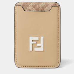 Pre Owned Fendi FF Squared MagSafe Beige Leather Caldholder