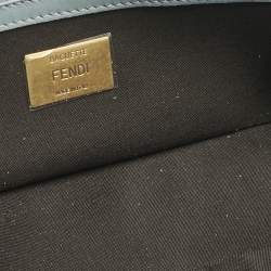 Pre Owned Fendi Light Blue Zucca Embossed Leather Medium Baguette Bag