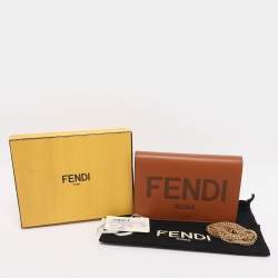 Pre Owned Fendi Brown Leather Medium Wallet On Chain