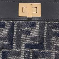 Pre Owned Fendi Blue FF Jacquard and Leather Nano Peekaboo Crossbody Bag