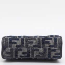 Pre Owned Fendi Blue FF Jacquard and Leather Nano Peekaboo Crossbody Bag