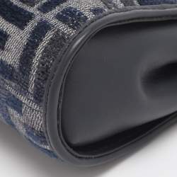 Pre Owned Fendi Blue FF Jacquard and Leather Nano Peekaboo Crossbody Bag