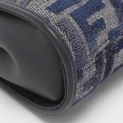 Pre Owned Fendi Blue FF Jacquard and Leather Nano Peekaboo Crossbody Bag