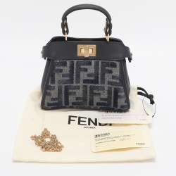 Pre Owned Fendi Blue FF Jacquard and Leather Nano Peekaboo Crossbody Bag