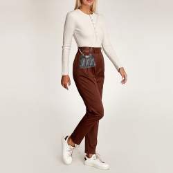 Pre Owned Fendi Blue FF Jacquard and Leather Nano Peekaboo Crossbody Bag