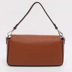 Pre Owned Fendi Brown Leather Metal Stitch Baguette Bag