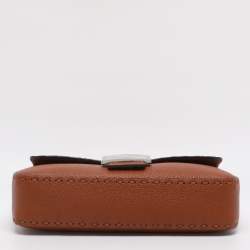 Pre Owned Fendi Brown Leather Metal Stitch Baguette Bag