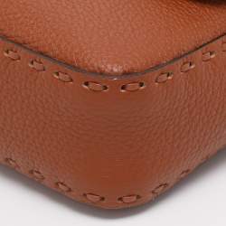 Pre Owned Fendi Brown Leather Metal Stitch Baguette Bag
