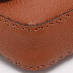 Pre Owned Fendi Brown Leather Metal Stitch Baguette Bag