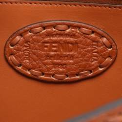 Pre Owned Fendi Brown Leather Metal Stitch Baguette Bag