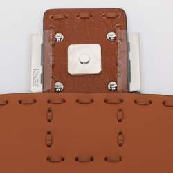 Pre Owned Fendi Brown Leather Metal Stitch Baguette Bag