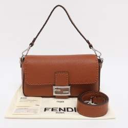 Pre Owned Fendi Brown Leather Metal Stitch Baguette Bag